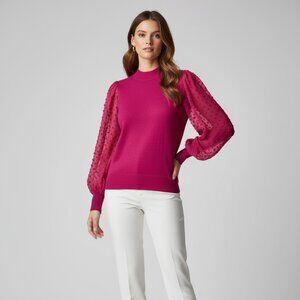 Cece Womens M Knit Sweater With Sheer Polka Dot Sleeves In Plumeria Pink